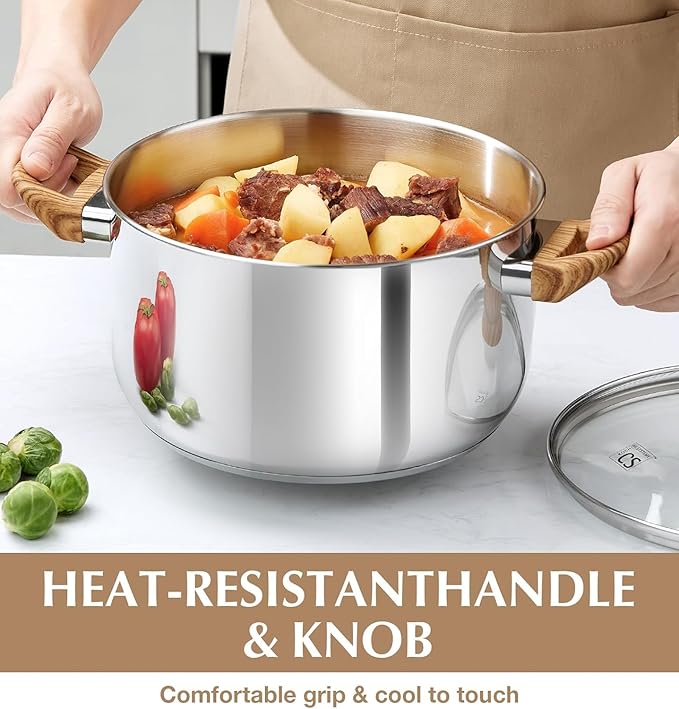 KOCH SYSTEME CS Stainless Steel Coowkare Set 10PCS, Professional 18/10 Stainless Steel Pots and Pans Set with Cool-Touch Handles, Tri-ply Base, Kitchen Cookware Sets, Cooking Set Induction Compatible
