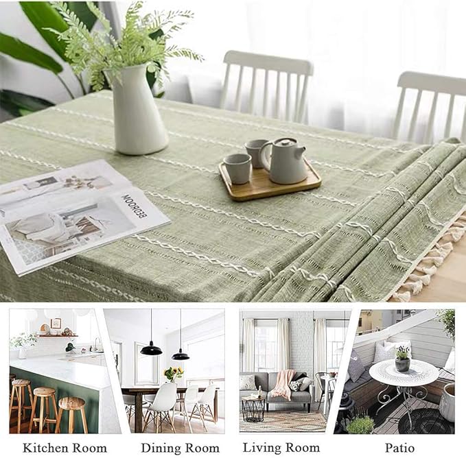 Pahajim Linen Tablecloth Rustic Rectangle Table Cloth Cotton Striped Tassels Tablecloths for Kitchen Dining Table Cover Rectangle/Oblong,55''x118'', 10-12 Seats