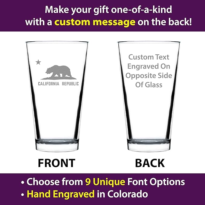 Custom California Flag Pint Glass for Beer - State Themed Drinking Decor and Gifts for Californian Women & Men - 16 Oz Glasses