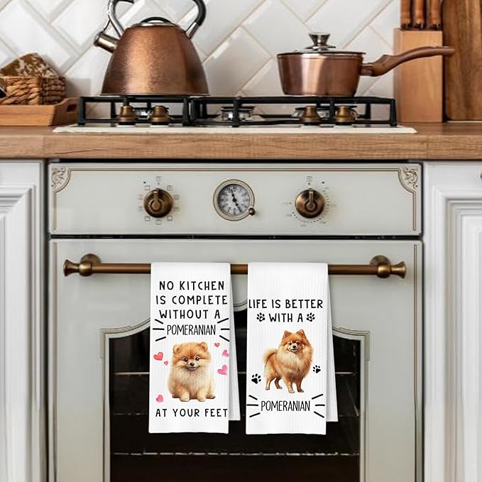 Pomeranian Dog Kitchen Towels, Pomeranian Gifts Dish Tea Towels for Kitchen Decor, Dog Lovers Mom Dad Gifts Decorative Hand Towel, 16x24 Inches Set of 2