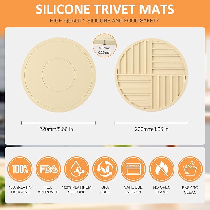 Silicone Trivet Mats 3 Pack Heat Resistant Pot Holders, Multipurpose Non-Slip Hot Pads for Kitchen Potholders, Hot Dishers, Jar Opener, Spoon Holder (Apricot)
