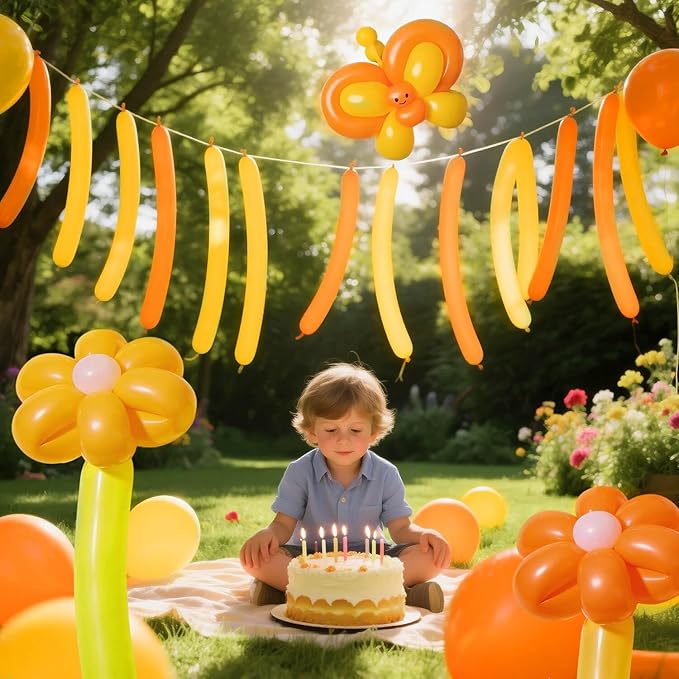 KAWKALSH 260 Lemon Yellow Long Balloons for Balloon Garland Thickening Skinny Latex Twisting Animals Modeling Christmas Birthday Wedding Party Festival Decorations 100pcs