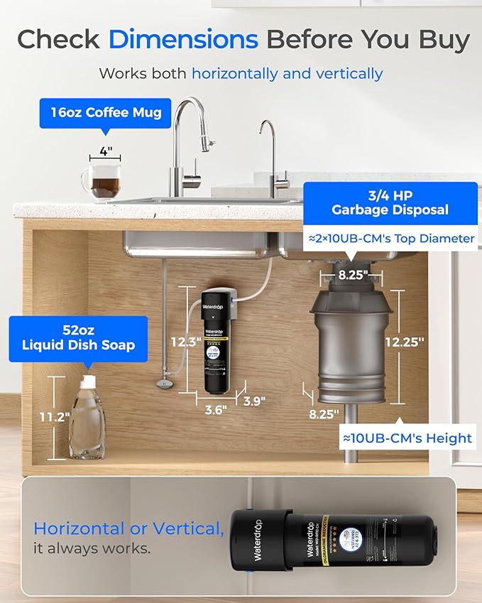 Waterdrop 10UB-CM 6 Months Under Sink Water Filter (Include: System+ 𝐅𝐚𝐮𝐜𝐞𝐭) for 99% Chloramine Reduce- Ideal for California, Florida and Washington- NSF/ANSI 42 Certified- with Faucet