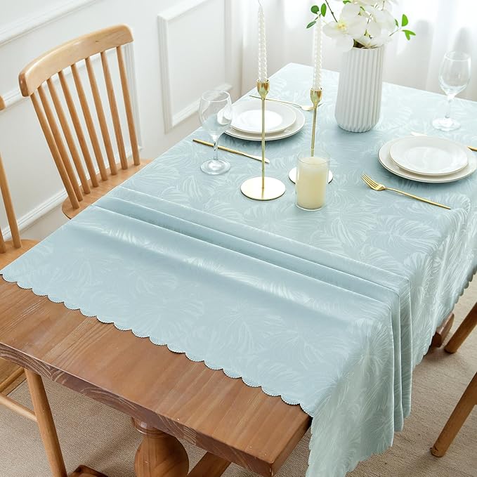 Table Cloth for Rectangle Table,Summer Tablecloth Waterproof Wrinkle Free Leaves Soft Jacquard Fabric Cover for Kitchen Dinning Outdoor Birthday Party Banquet Decor (Aqua,60x102In)