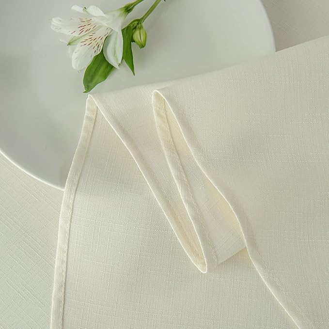 maxmill Round Linen Looking Textured Tablecloth Spill-Proof Wrinkle Free Soft Jacquard Table Cloth for Circular Table Cover, for Dining Room Buffet Banquet Parties Holiday Dinner, 70 Inch Ivory