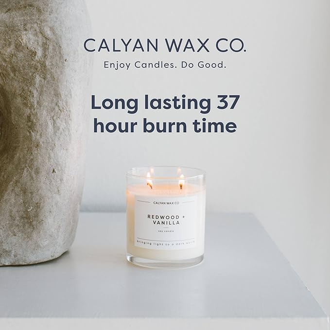 Calyan Wax Co. Sea Mist & Freesia 2 Wick Scented Candle - 37 Hour Burn - Luxury Non Toxic Soy Wax Candles - Long Lasting Large Glass Jar Candle for Home - 8.8oz