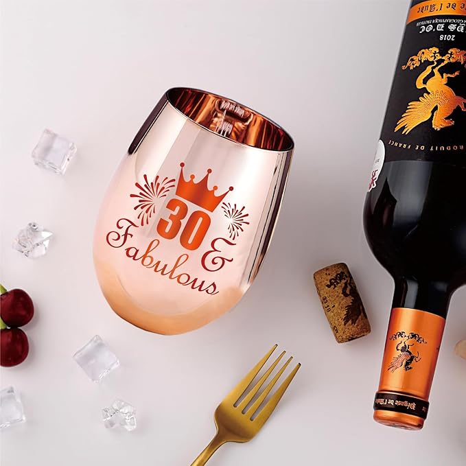 30 and Fabulous Wine Glass Gift - 30th Birthday Gifts for Her - Gifts for 30 Year Old Woman- 30th Birthday Decorations