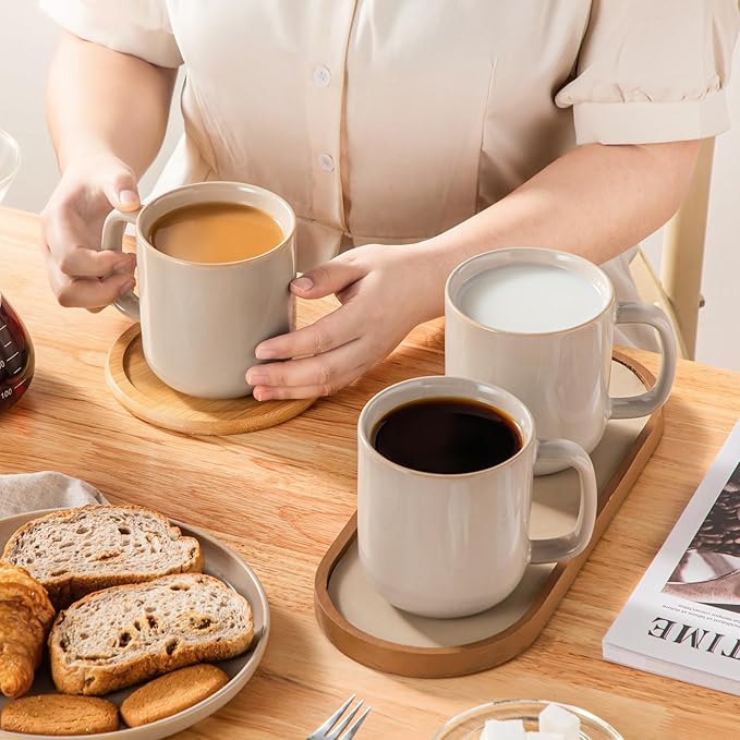 vancasso 16 oz Coffee Mugs Set of 6, Large Ceramic Mug with Handle, Unique Glaze Coffee Cups for Latte, Cappuccino & Hot Cocoa, Dishwasher & Microwave Safe, Gray, Series PLAYA