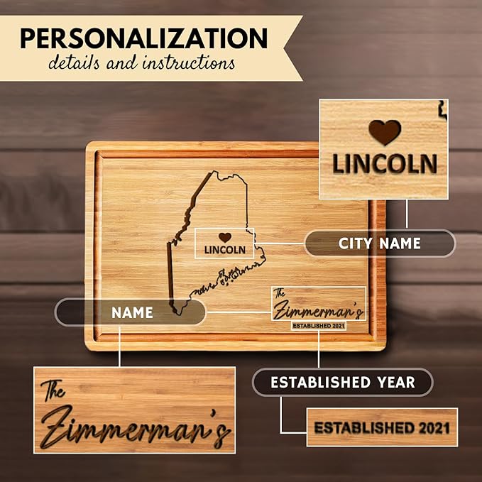 Maine Cutting Board Personalized - Bamboo State Destination Kitchen Gifts, Custom Maine Themed Gifts, Best Housewarming Gifts, Unique Wooden Decor