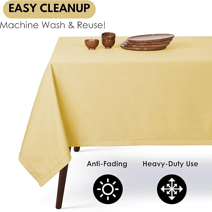 Table Cloth 100% Cotton 52 x 70 Inch Decorative Tablecover Washable Rectangle Tablecloths for Gifts, Dining, BBQ, Buffet Parties & Wedding - Pale Yellow