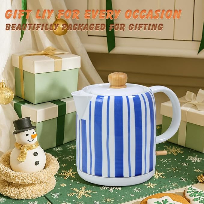1.0-Liter Ceramic Electric Kettle, 1000W Rapid Boil, Tea Kettles Pot & Hot Water Boiler For Coffee & Tea, Teapot Auto Shut-Off, Boil-Dry Protection(A24)