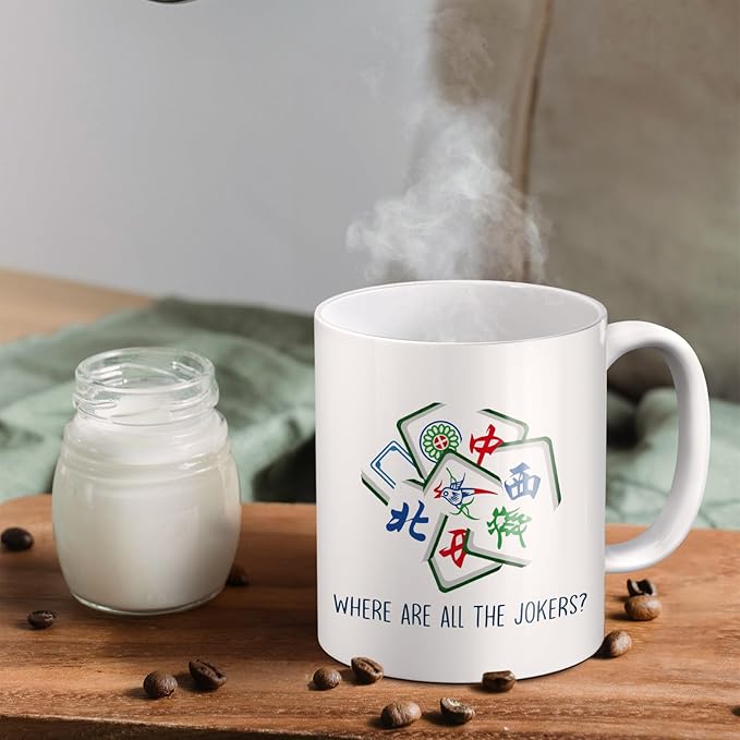 Mahjong Accessories Mug, Mahjong Gifts for Women Coffee Cup Ceramic, Gifts for Mah Jong Players Lovers, Mahjong Themed Gift Ceramic Coffee Tea Mug 11 oz