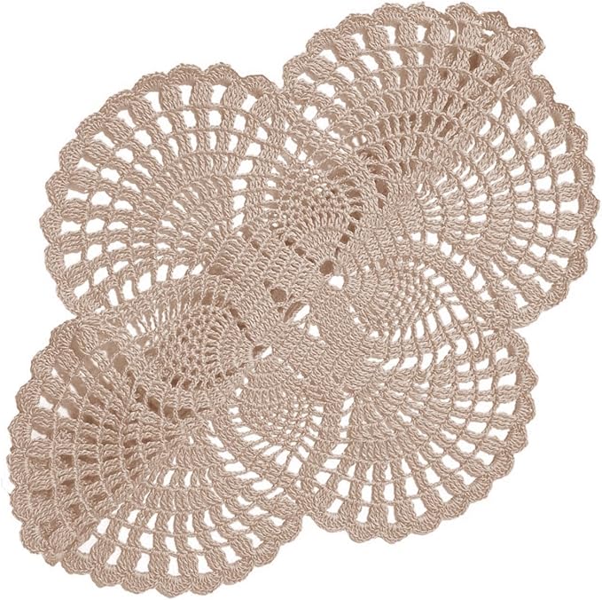 Handmade Crochet Lace Doily 15.5 inches to 17.5 inches Round 6 Petals Flower Placemats Coasters Vintage Doilies Vase Cup Mats (1, Beige)