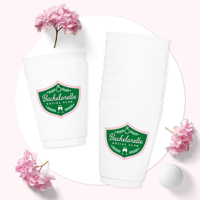 Stag & Hen Bachelorette Social Club Bachelorette Party Cups - 12 Pack, 16 oz Cups | Custom Drinkware for Country Club Golf Themed Bridal Shower, Engagement Party | Bridesmaids Gifts, Favors