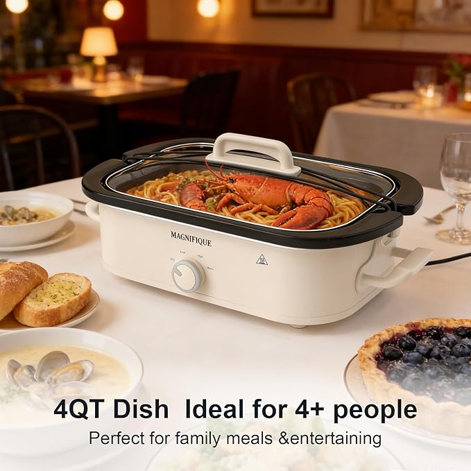 4-Quart Slow Cooker with Casserole Manual Warm Setting - Perfect Kitchen Small Appliance for Family Dinners, Dishwasher Safe Crock, Oatmeal