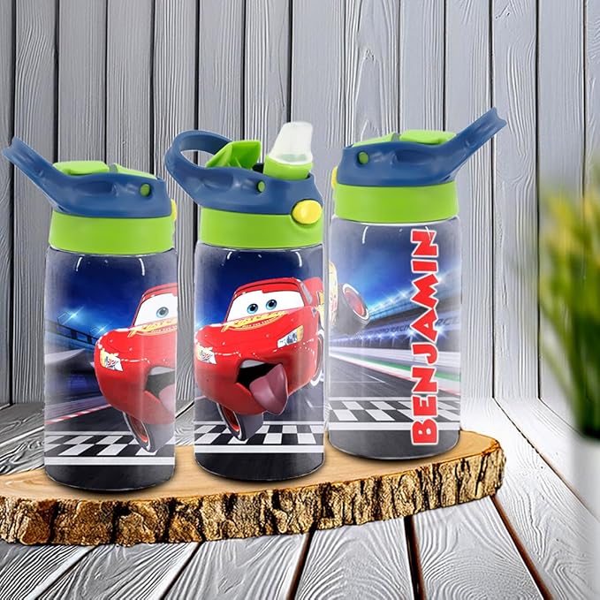 Personalized Movies Kids Water Bottle 12oz Insulated Tumbler with Lid and Custom Name (Cars)