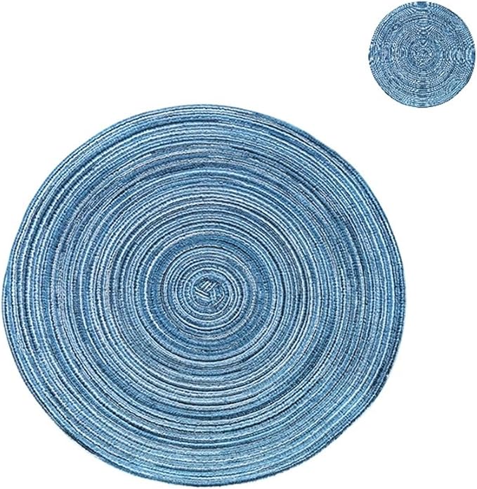 Farmhouse Braided Woven Placemats and Coasters Set Non-Slip Indoor Outdoor Coffee Kitchen Dining Table Mats(WP Blue,6 Sets)