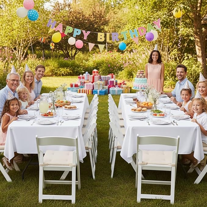 sancua White Tablecloths for 8 Foot Rectangle Tables, 6 Pack - Washable Polyester Fabric Table Cover for Wedding Wedding, Birthday Party, Banquet Reception, 60x120 Inch