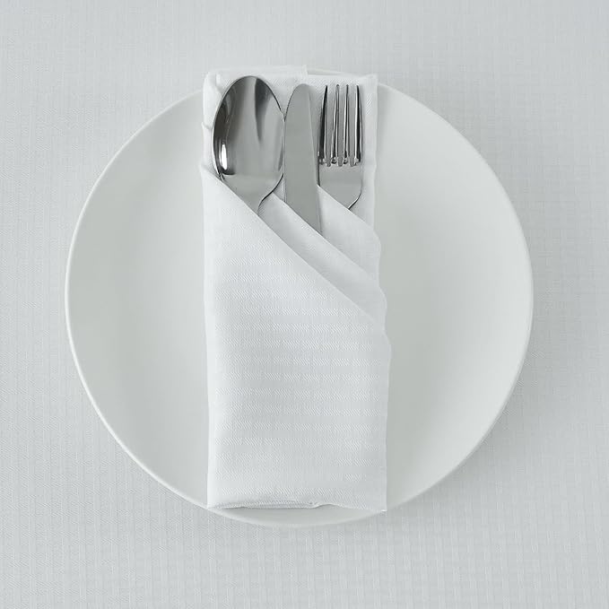 maxmill Cloth Napkins 20 x 20 Inch Weaved Texture Pattern Soft Comfortable and Luxury Serviette for Restaurant Family Dinners Weddings Parties and Banquets Set of 4 Pieces, White