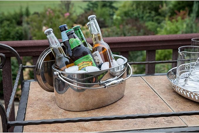 Crafthouse by Fortessa 12" x 5.25" Ice Bucket w/Handle and Drain Tray, Stainless