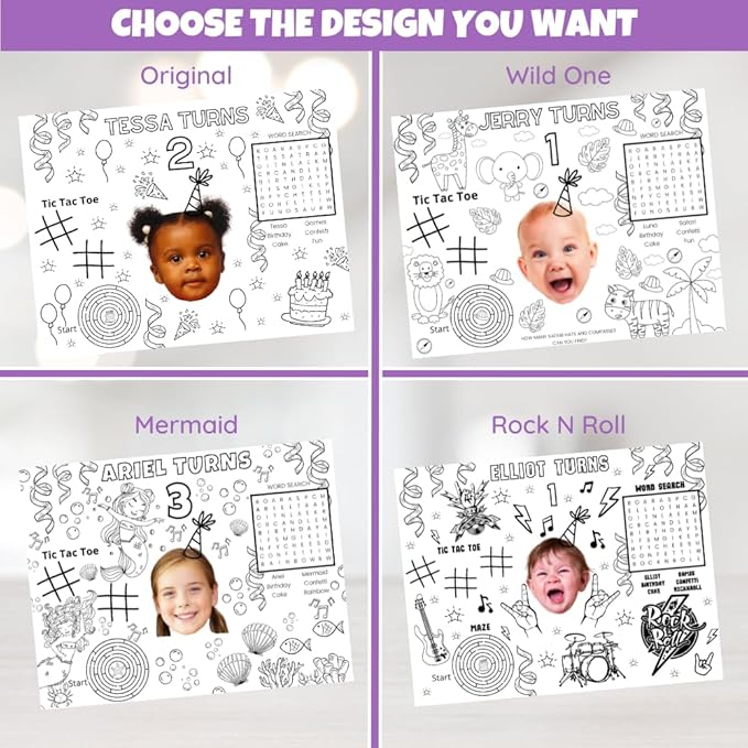Custom Coloring Placemat Activity Sheets, Personalized Birthday Party Favors for Childrens Table Decorations, Set of 12 Coloring Pages