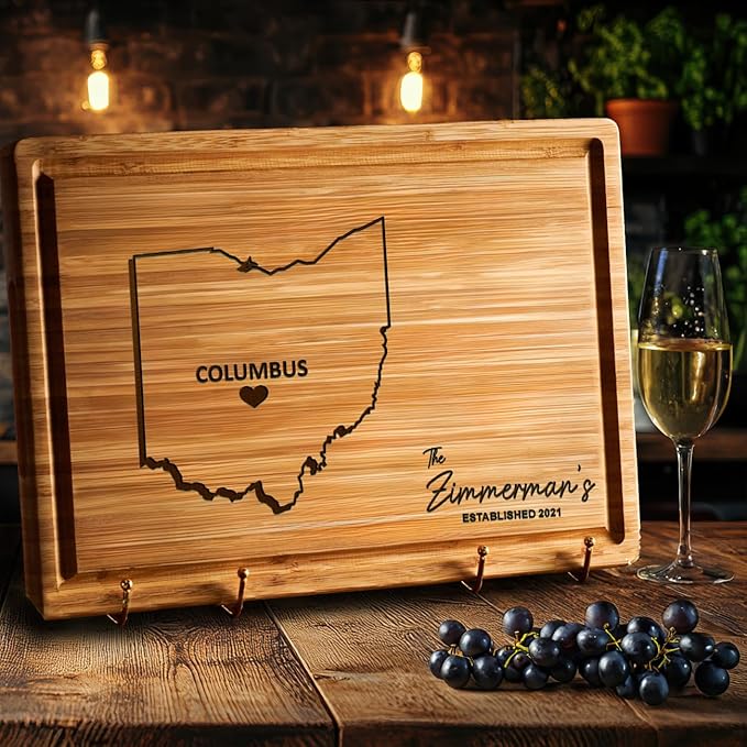 Ohio Cutting Board Personalized, Wooden States Cleveland Gifts, State Shaped Home Decor, Destination State Map Gift, Bamboo Decorations for Home