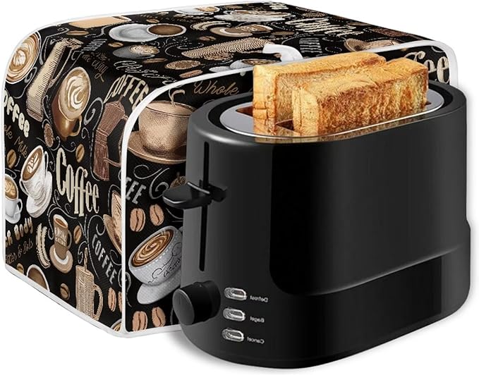Doojoayie Home Toaster Covers for Kitchen Coffee Print Toaster Appliance 2 Slice Dust-proof Cover Small Appliance and Fingerprint Protection