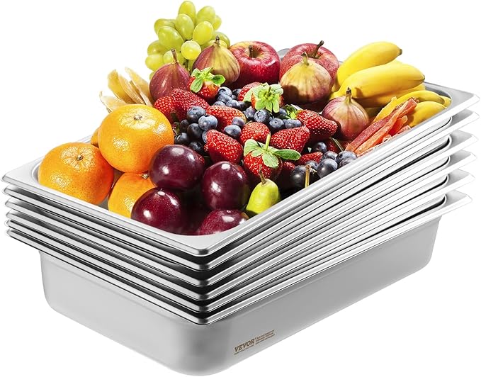 VEVOR 6 Pack Stainless Steel Hotel Pans,Full Size 4 Inch Deep 0.8mm Thick Anti-Jam Commercial Food Pans for Steam Tables, Restaurants, Catering & Industrial Use