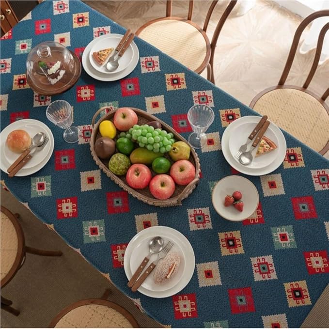 Rectangular Tablecloth Jacquard Geometric Ethnic Style Tablecloth Thick Tablecloth Suitable for Restaurant Camping(Style11,140 * 240cm)