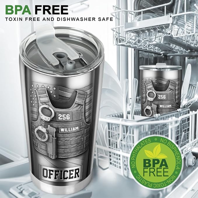 Serve And Protect Personalized Police Officer Tumbler Custom Name Law Enforcement Gift For Him Coffee Travel Mug Retirement Graduation Present Sheriff Deputy Stainless Steel Insulated Cup