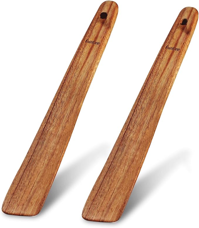2 Pack Teak Wood Spatula, 12 Inch Wooden Spoons for Cooking, Sourdough Starter, Flat Steak Turner, Dough Whisk Spurtle Baking Utensil, Heat Resistant Spatulas for Cast Iron Flipping, stirring, Turning