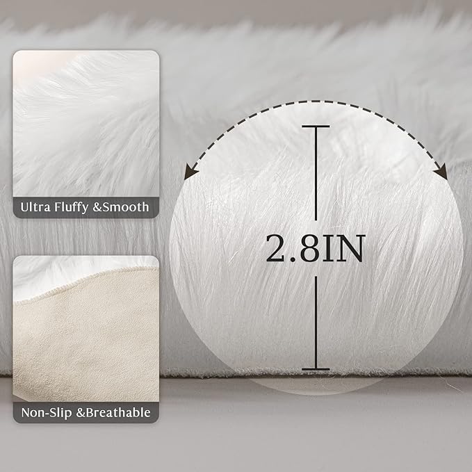 Ashler Faux Fur Rug, Black Area Rugs, Fluffy Sheepskin Fur Rug, Fuzzy Ultra Soft 2 x 6 Ft Rugs, Machine Washable Shag Rug, Nursery Throw Rugs for Bed, Living, Kids Room