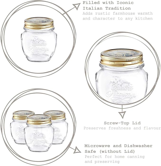 Bormioli Rocco Quattro Stagioni Amphora Small Glass Canning Jar with Lid, 17 oz., Set of 12