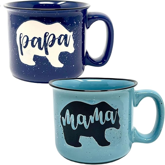 Large Mama Bear & Papa Bear 15 oz Coffee Mug Gift Set - Cute Coffee Cup Set for Men and Women - Unique Fun Gifts for Parents, Couples, Grandparents for Birthdays, Mother's Day, Father's Day, Christmas