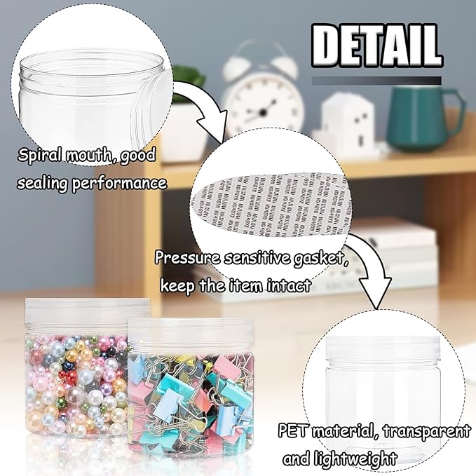 Plastic Jars With Lids, 8 Pack 12 Oz Clear Storage Jars Clear Plastic Storage Cake Container With Lids, Small Jars With Lid For Kitchen Cookie Candy Spices Dry Food Cream