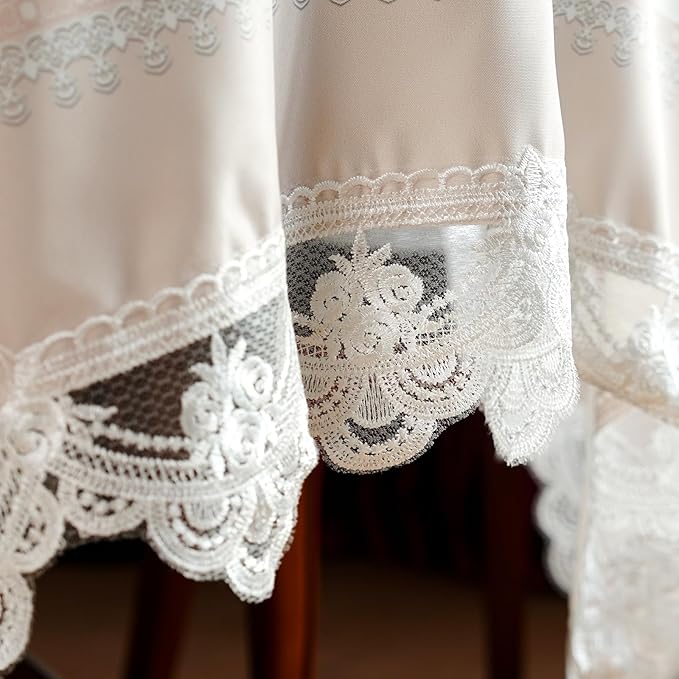 SUTAVIA Square Tablecloth with Embroidery Lace Farmhouse Table Cover Classic Antique Flower Pattern Macrame Tablecloth Rustic Decor for Home Holiday Party Dining Table (Offwhite, Square, 70"x70")