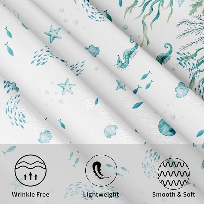 Summer Coastal Round Tablecloth 70 Inch Nautical Sea Turtle Seaweed Jellyfish Polyester Table Cloth Rustic Farmhouse Beach Theme Table Cover for Kitchen Dinner Party Decor