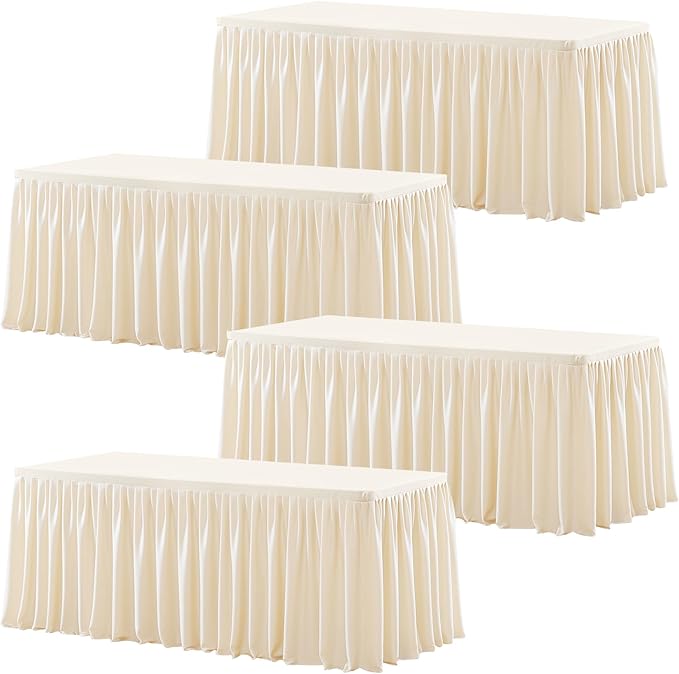 Wish Care 4 Pack Light Champagne Rectangle Table Clothes for 6 Foot Tables, Polyester Fitted Tablecloths 6ft Stretch Table Cover for Wedding, Birthday, Parties, Trade Show, Craft Show