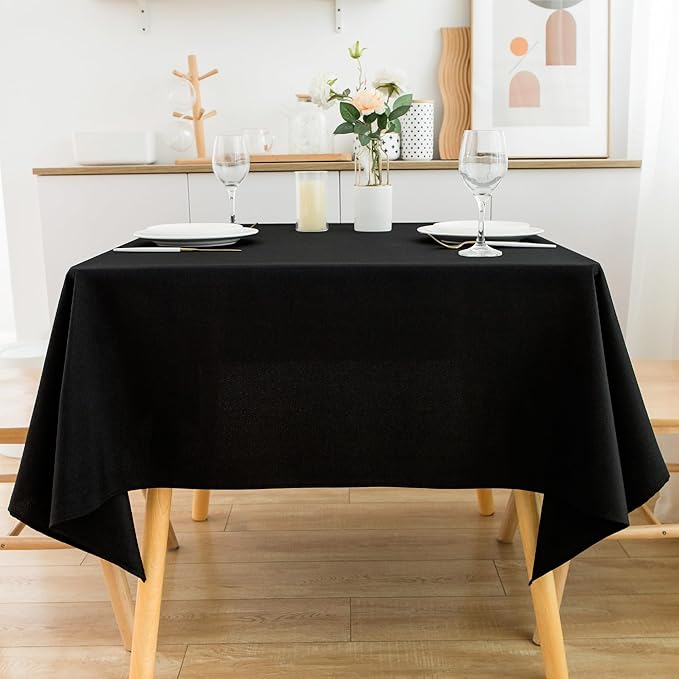 2 Pack Square Table Cloth 60X60 Inch Black Washable Fabric Tablecloth Polyester Solid Dining Table Cover for Birthday Party Dinner Holiday Outdoor Indoor