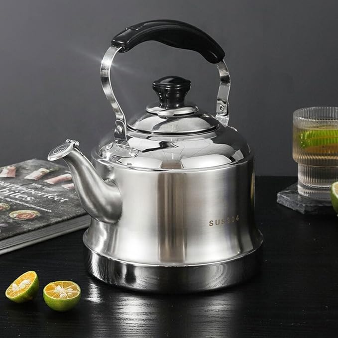Tea kettle, 3.2 Quart Food Grade 304 Stainless Steel Tea Kettle for Stove top Whistling Teapot with Cool Touch Ergonomic Handle, Suitable for All Heat Sources(3L)