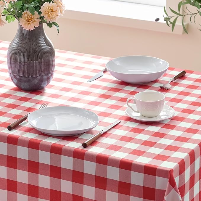 Checkered Tablecloth Rectangle Gingham Table Cloths Waterproof Wrinkle Free Buffalo Plaid Table Covers Washable for Dining, Parties & Outdoor Picnic(Red,60"×84")