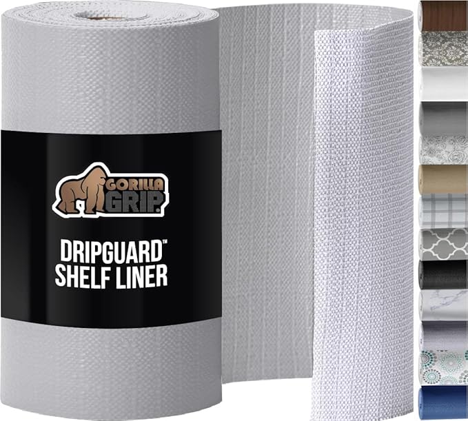 GORILLA GRIP Slip Resistant Drawer and Shelf Liner 2 Pack, Non Adhesive Water Resistant, Easy Clean and Trim, Smooth Surface Liners for Kitchen Cabinet Shelves Drawers Pantry 12 IN x 10 FT, Light Gray