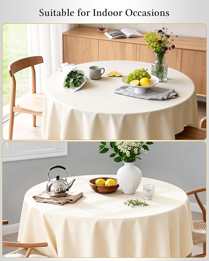 BESTVIP 60" Ivory Ivory Round Decorative Tablecloths - Polyester Fabric Washable Table Cloth Cover for Wedding, Reception, Banquet, Birthday Party, Buffet, Restaurant