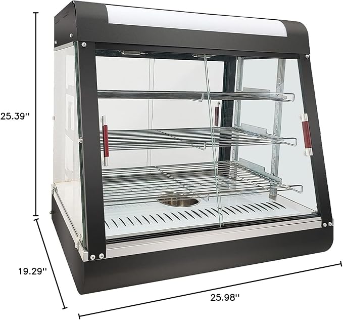 Countertop 26" Food Warmer Display Case 3 Shelf Hot Warming Showcase with Front and Back Sliding Door and Water Tray,Black (26")