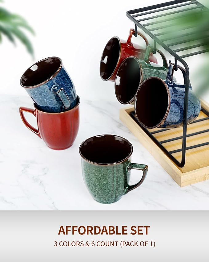 Ceramic Mugs 14 Oz,Mugs Set for Men Women, Ceramic Mugs Set with Large Handle for Coffee Tea Milk Cocoa, Coffee Cups Set of 6 Gift for Dad Mom,Easy to Clean & Hold, Microwave Safe.