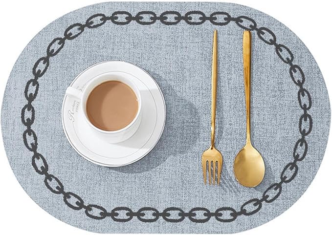 Set of 1/4/6 Square Placemats Waterproof Oilproof Wipeable Reversible Faux Leather Table Mats for Kitchen/Dining/Party(Chain O Blue,1pcs)