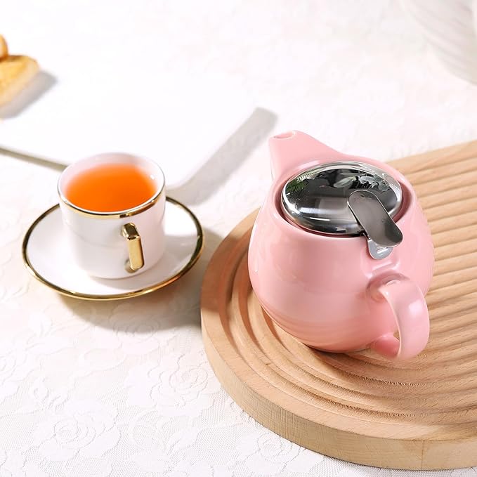 Small Ceramic Teapot With Stainless Steel Infuser, Heat Resistant, Perfect Tea Maker, Pink Teapot 350ml/12.0oz