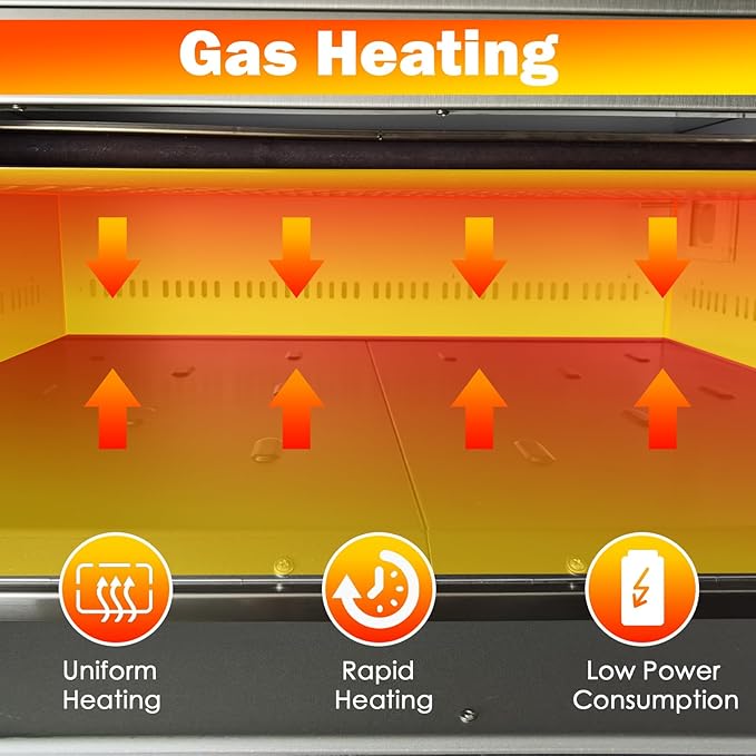 TECHTONGDA Commercial Pizza Oven Gas Heating Triple Deck Pizza Oven Stainless Steel Bread Baking Machine 6 Baking Sheets 110V for Restaurant Kitchen Bakery