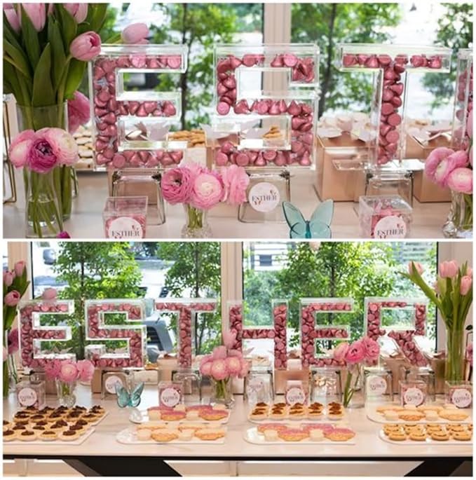 Fillable Alphabet Acrylic Tray Letter Candy Jar Reusable Party Food Jar with Magnetic Lid 10-Inch Sealed Decorative Box (A)