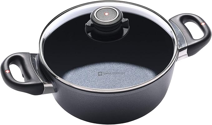 Swiss Diamond 8" 2.3Qt Casserole Pan HD Nonstick Diamond Coated Aluminum Casserole Pan Includes Lid PFOA Free Dishwasher/Oven Safe Casserole Pan Grey…